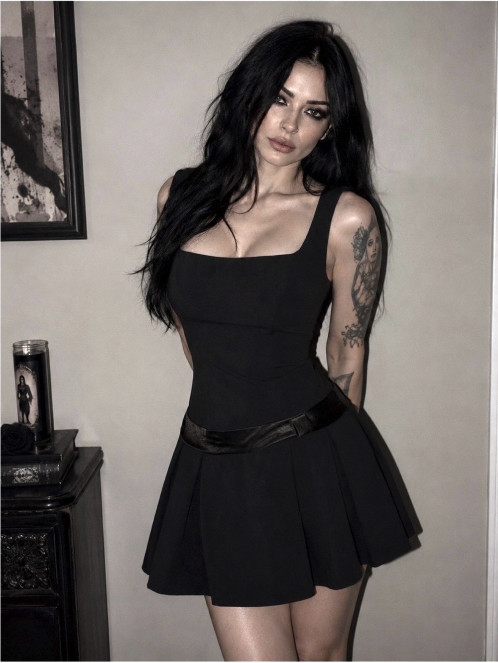 B. Darlin Goth Square-Neck Fit & Flare Essential Stylish Doll Dress- Women’s 5/6